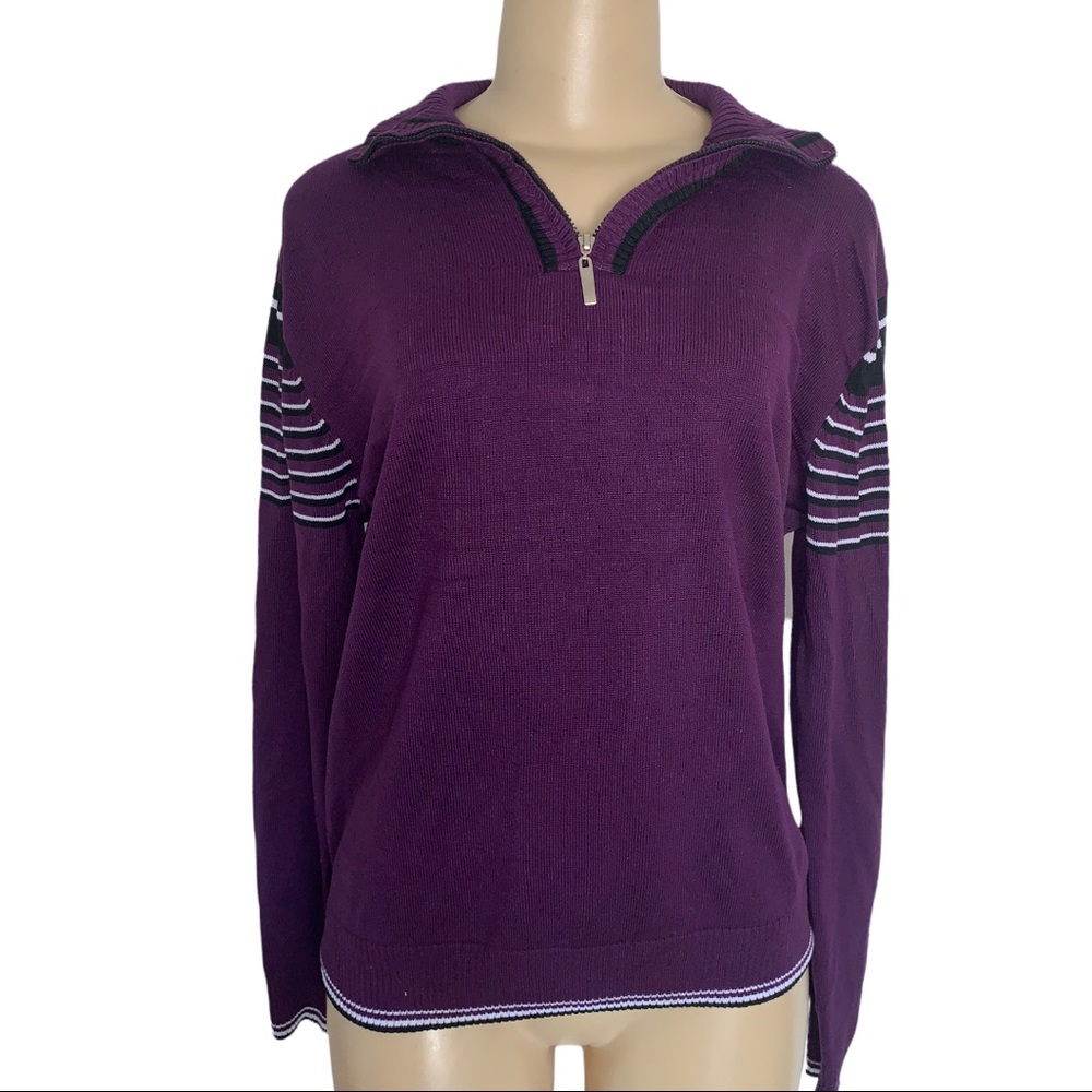 OXFORD Racing Stripes Preppy Zipper High Neck Pullover Knit Sweater Stretch XL
